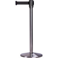 Free-Standing Crowd Control Barrier, Steel, 35" H, Black Tape, 7' Tape Length Rock Safety Industrial Ltd
