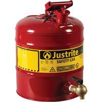 Bidon avec robinet s&eacute;curitaires pour laboratoires, Type I, Acier, 5 gal. US, Rouge, Homologu&eacute; FM Rock Safety Industrial Ltd