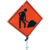 Enseigne sur poteau pr&eacute;sence de travailleurs, 24" x 24", Vinyle, Pictogramme Rock Safety Industrial Ltd