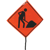 Enseigne enroulable pr&eacute;sence de travailleurs, 24" x 24", Vinyle, Pictogramme Rock Safety Industrial Ltd