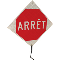 Panneau de circulation enroulable  Arr&ecirc;t , 24" x 24", Vinyle, Français Rock Safety Industrial Ltd
