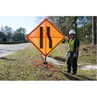 Tilt-Adjust Merge Left Roll-Up Construction Sign, 36" x 36", Vinyl, Pictogram Rock Safety Industrial Ltd
