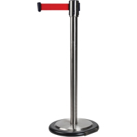 Free-Standing Crowd Control Barrier, Steel, 35" H, Red Tape, 12' Tape Length Rock Safety Industrial Ltd