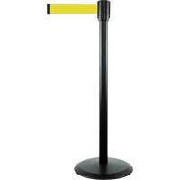 Slimline TensaBarrier&reg; Barrier Post, Steel, 38" H, Yellow Tape, 7.5' Tape Length Rock Safety Industrial Ltd