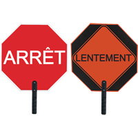 Panneau de signalisation &agrave; deux c&ocirc;t&eacute;s  Arr&ecirc;t/Lentement , 18" x 18", Aluminium, Français avec pictogramme Rock Safety Industrial Ltd