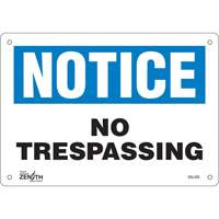 "No Trespassing" Sign, 7" x 10", Plastic, English Rock Safety Industrial Ltd