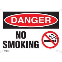 Enseigne No Smoking, 10" x 14", Aluminium, Anglais avec pictogramme Rock Safety Industrial Ltd