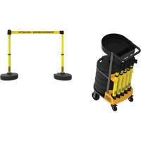 Syst&egrave;me de barri&egrave;re &agrave; chariot portatif avec plateau Plus, 75' lo, M&eacute;tal/Plastique, Jaune Rock Safety Industrial Ltd