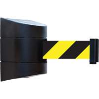 Tensabarrier&reg; Wall Unit, Steel, Screw Mount, 30', Black and Yellow Tape Rock Safety Industrial Ltd