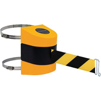 Tensabarrier&reg; Barrier Post Mount with Belt, Plastic, Clamp Mount, 24', Black and Yellow Tape Rock Safety Industrial Ltd