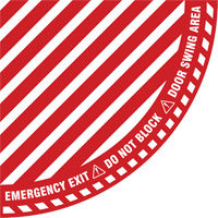 "Emergency Exit" Quarter Circle Swing Door Floor Sign, Adhesive, English with Pictogram Rock Safety Industrial Ltd