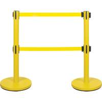 Dual Belt Crowd Control Barrier, Steel, 35" H, Yellow Tape, 7' Tape Length Rock Safety Industrial Ltd