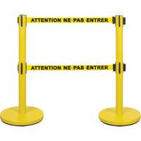 Dual Belt Crowd Control Barrier, Steel, 35" H, Yellow Tape, 7' Tape Length Rock Safety Industrial Ltd
