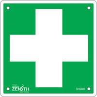 Enseigne premiers soins, 6" x 6", Aluminium, Pictogramme Rock Safety Industrial Ltd