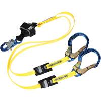Twin-Leg Arc Flash Coated Web Shock-Absorbing Lanyard, 6', Rebar Hook Center, Snap Hook Leg Ends Rock Safety Industrial Ltd