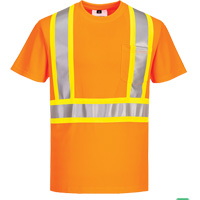 Contrast-Striped Safety T-Shirt, Polyester, Small, High Visibility Orange Rock Safety Industrial Ltd
