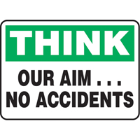 "Our Aim… No Accidents" Sign, 7" x 10", Aluminum, English Rock Safety Industrial Ltd