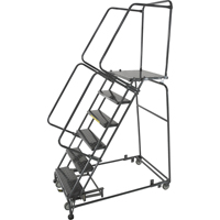Weight Actuated Lockstep Rolling Ladders, 5 Steps, 24" Step Width, 50" Platform Height, Steel Rock Safety Industrial Ltd