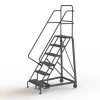 Heavy Duty Rolling Ladder, 6 Steps, 24" Step Width, 60" Platform Height, Steel Rock Safety Industrial Ltd