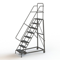 Heavy Duty Rolling Ladder, 8 Steps, 24" Step Width, 80" Platform Height, Steel Rock Safety Industrial Ltd