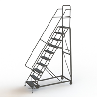 Heavy Duty Rolling Ladder, 10 Steps, 24" Step Width, 100" Platform Height, Steel Rock Safety Industrial Ltd