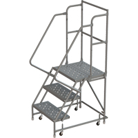 Deep Top Step Rolling Ladder, 3 Steps, 16" Step Width, 30" Platform Height, Steel Rock Safety Industrial Ltd