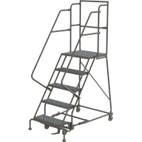 Deep Top Step Rolling Ladder, 5 Steps, 16" Step Width, 50" Platform Height, Steel Rock Safety Industrial Ltd