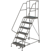 Deep Top Step Rolling Ladder, 6 Steps, 16" Step Width, 60" Platform Height, Steel Rock Safety Industrial Ltd