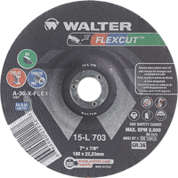 Meules &agrave; moyeu d&eacute;port&eacute; Flexcut, 7", 36 Grain, Oxyde d'aluminium, 7/8", 8600 Tr/min, Type 29 Rock Safety Industrial Ltd