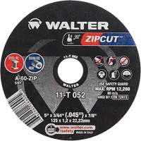 Meule &agrave; tronçonner Zipcut, 5" x 3/64", Arbre de 7/8", Type 1, Oxyde d'aluminium, 12 200 Tr/min Rock Safety Industrial Ltd