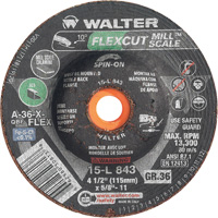 Meule FLEXCUT MILL SCALE, 4-1/2", 36 Grain, Oxyde d'aluminium, 5/8"-11, 13 300 Tr/min, Type 29 Rock Safety Industrial Ltd